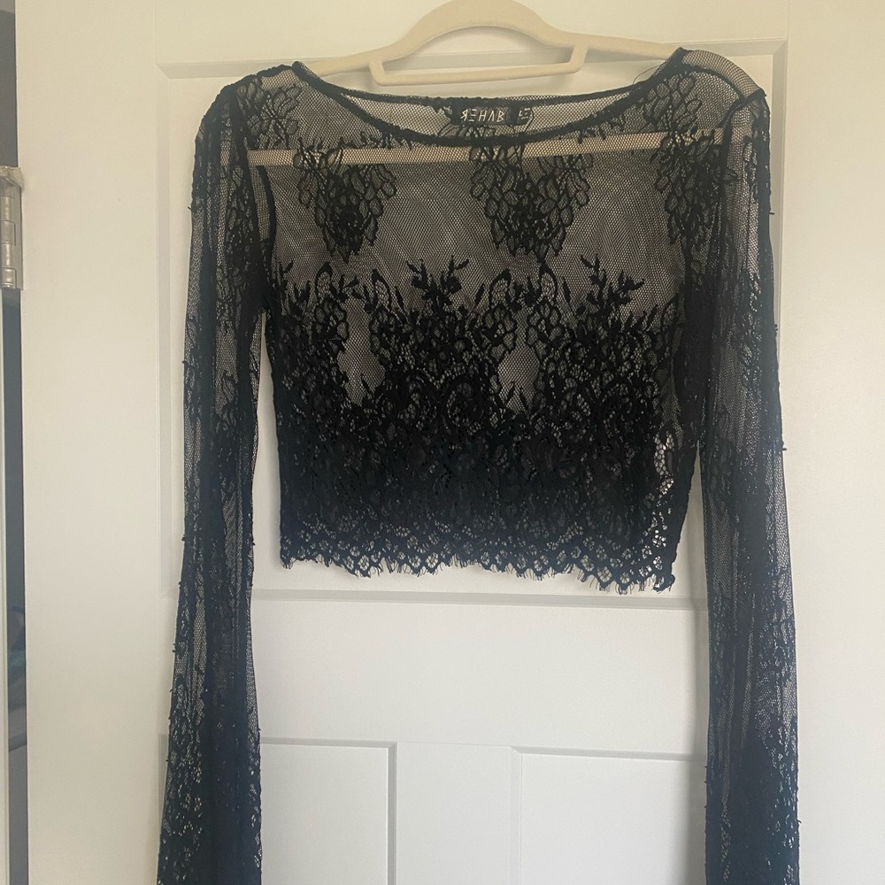 Nasty Gal Rebel black lace crop top Size Large